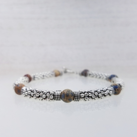 Blue Sea Sediment Jasper Beaded Toggle Bracelet - Picture 3 of 10